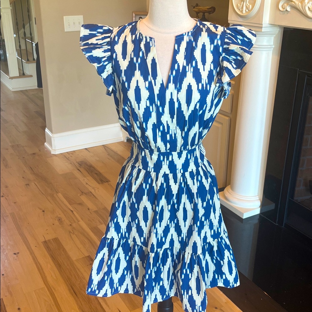 Flying Tomato Blue White Cotton Dress Mini Flutter Sleep Ruffle Hem New